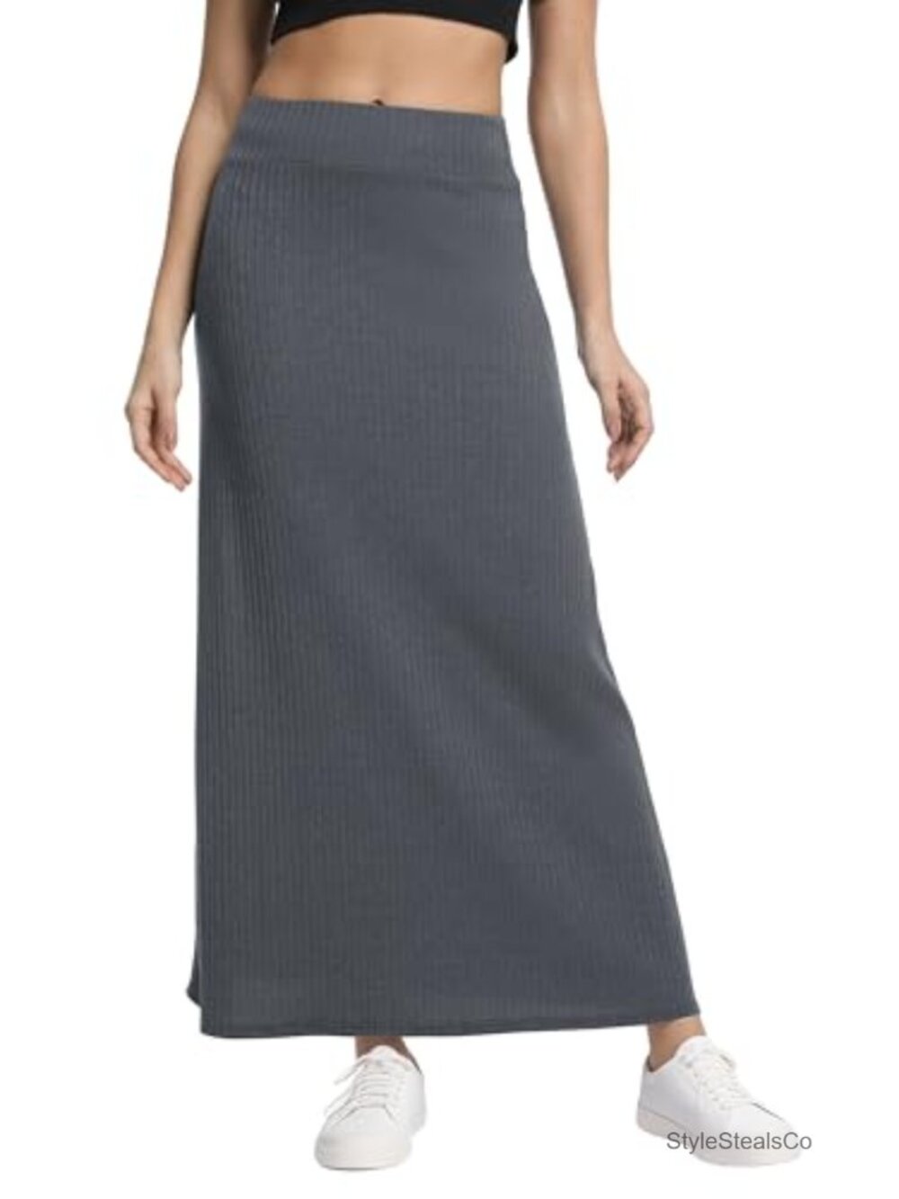 High Waist A-Line Maxi Skirt Ribbed Knit Long Skirt